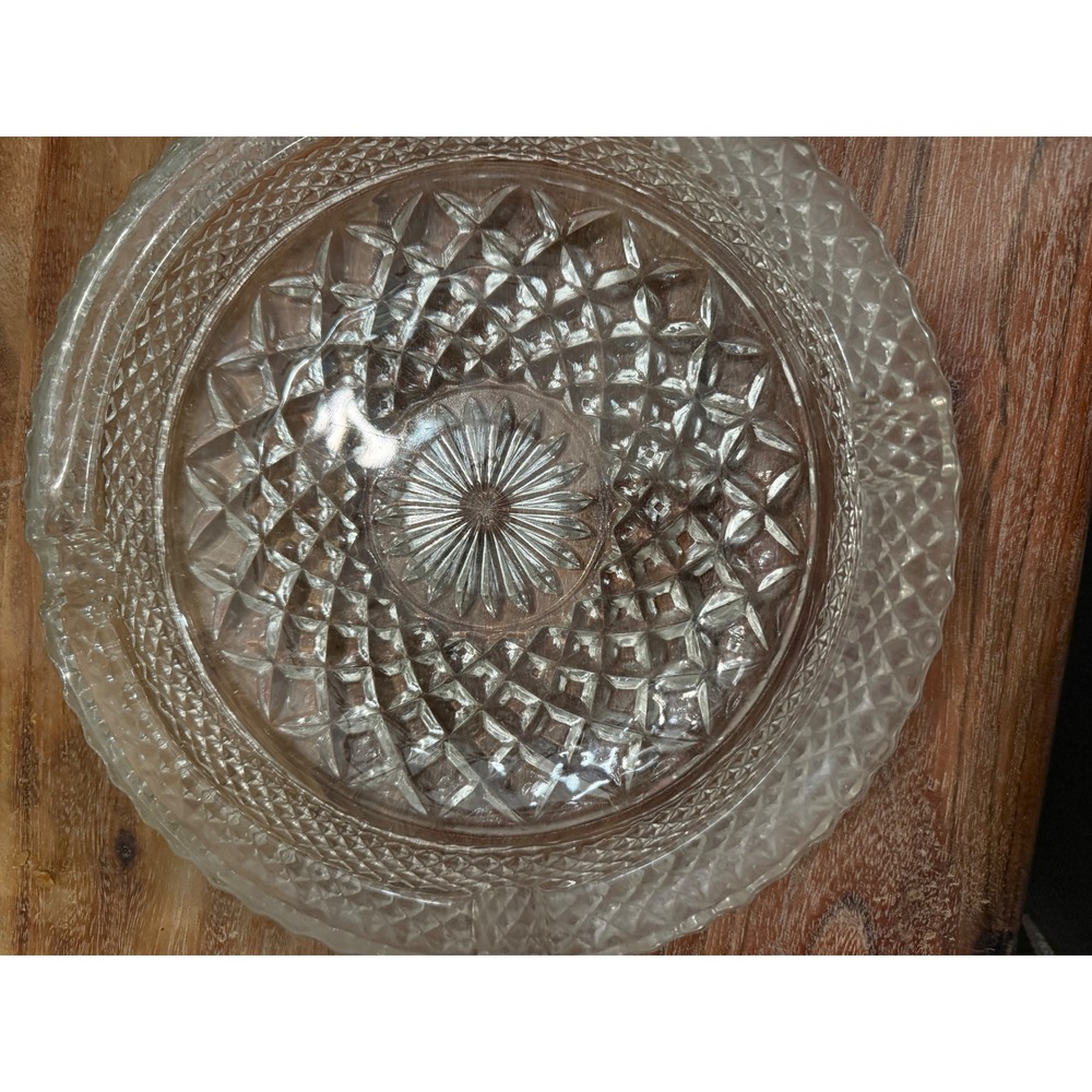 Vintage Mid-Century‎ 8-Inch Diamond Point Cut Glass Bowl / Large Ashtray